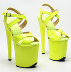 YM & Dancer S1125 20cm/8inch Shiny Patent PU neon Yellow color high heel sandals sexy model shoes pole dance shoes