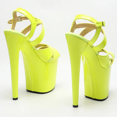 YM & Dancer S1125 20cm/8inch Shiny Patent PU neon Yellow color high heel sandals sexy model shoes pole dance shoes