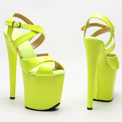 YM & Dancer S1125 20cm/8inch Shiny Patent PU neon Yellow color high heel sandals sexy model shoes pole dance shoes