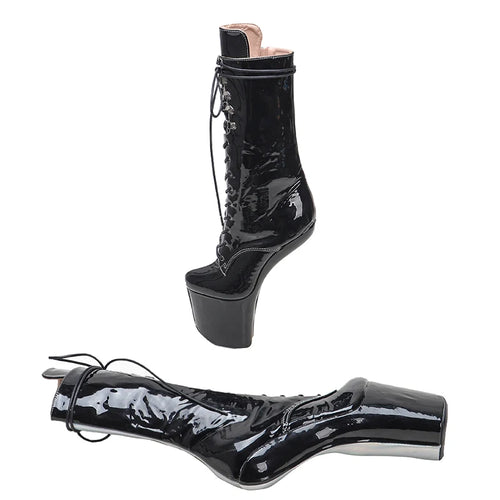 YM & Dancer S1040 shinny Black with silver PU Upper Platform Ankle Boots Sexy Exotic heelless pole dance shoes