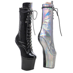 YM & Dancer S1040 shinny Black with silver PU Upper Platform Ankle Boots Sexy Exotic heelless pole dance shoes