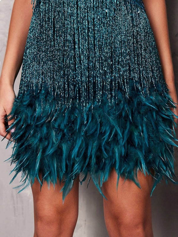 Feather Sequin Camisole Dress