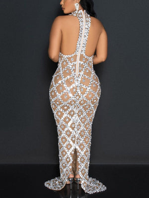 Mesh Sheer Sequin Maxi Dress