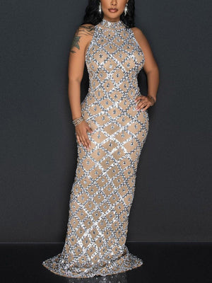 Mesh Sheer Sequin Maxi Dress