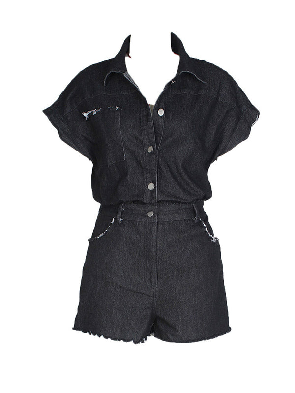 Raw Edge Denim Romper