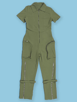 Zipper Cargo Pocket Utility Jumpsuit