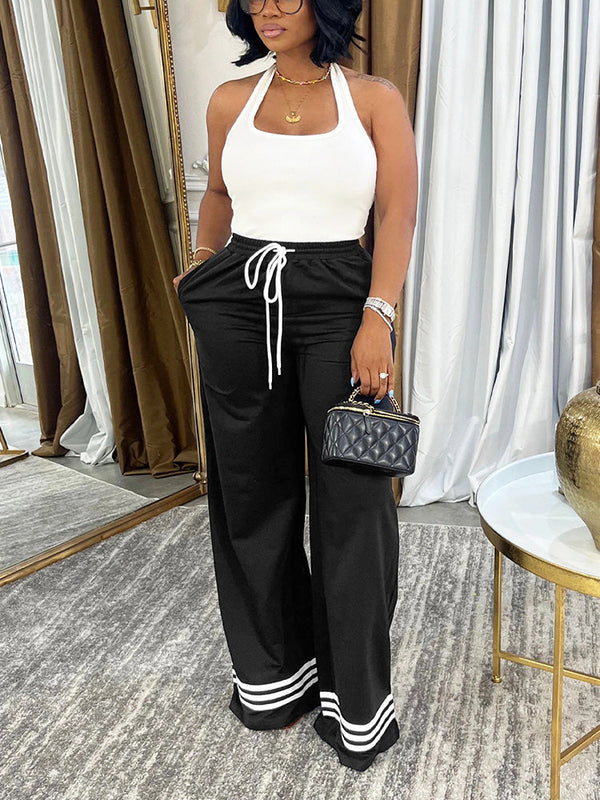 Contrast Wide Leg Pants