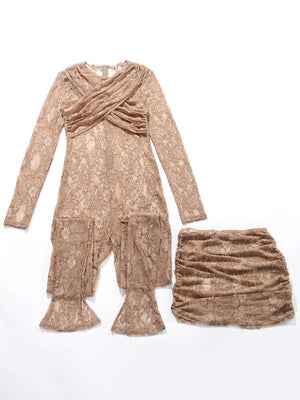 Lace Jumpsuit With Skirt Set