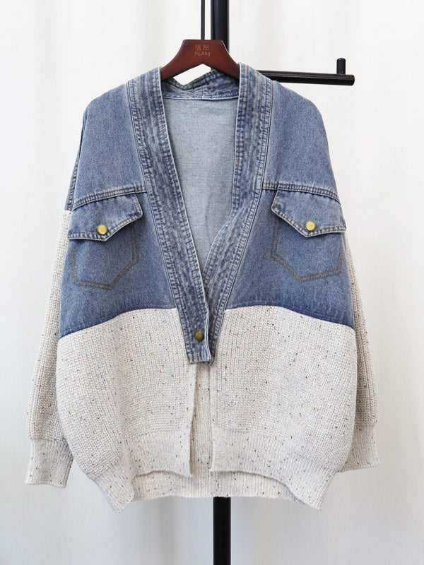 Knitted Denim Patchwork Cardigan