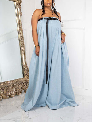 Strapless Loose Jumpsuit With Belt