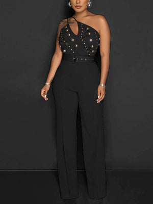 One Shoulder Belt Jumpsuit