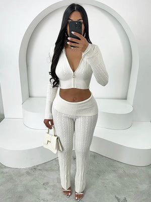 Cozy Knit Crop Hoodie & Pants Set