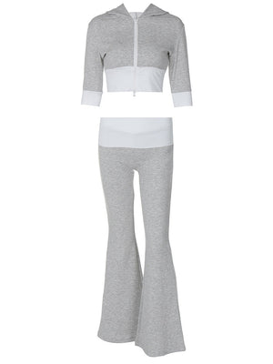 Contrast Hoodie & Flare Pants Set