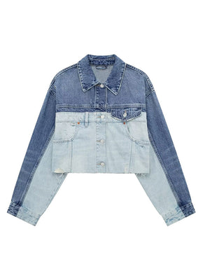 Two-Tone Cropped Denim Jacket