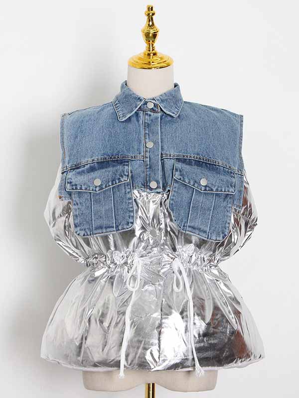 Denim Puff Vest Jacket