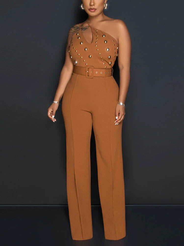 One Shoulder Belt Jumpsuit