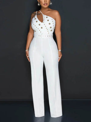 One Shoulder Belt Jumpsuit