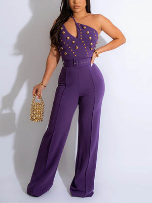 One Shoulder Belt Jumpsuit