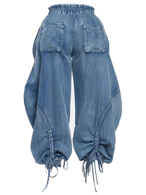 Drawstring Denim Cargo Jeans