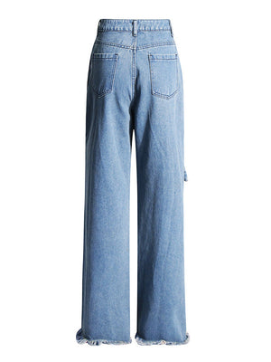 Asymmetrical Buckle Denim Jeans