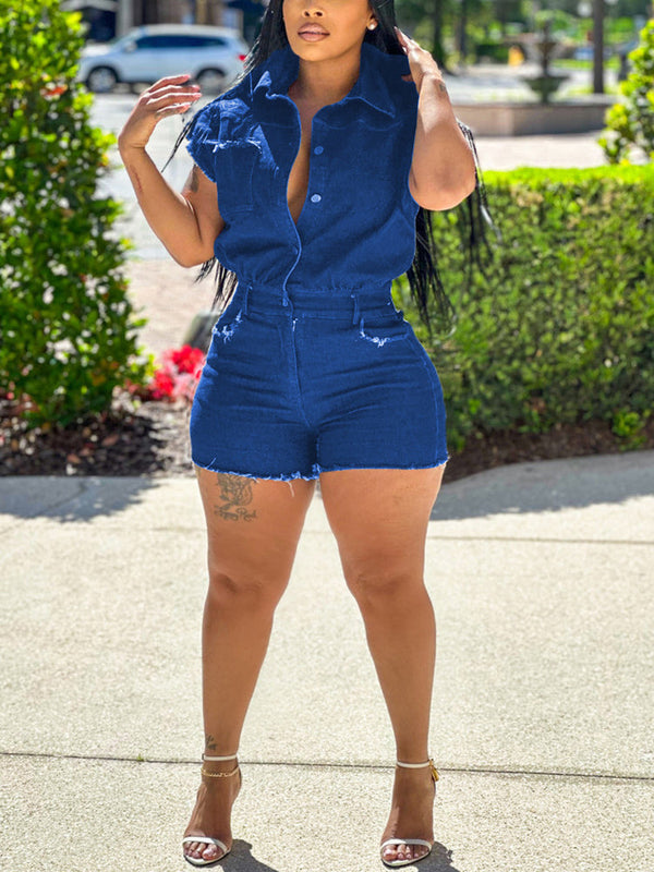 Raw Edge Denim Romper