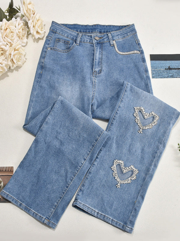 Rhinestones Heart Jeans