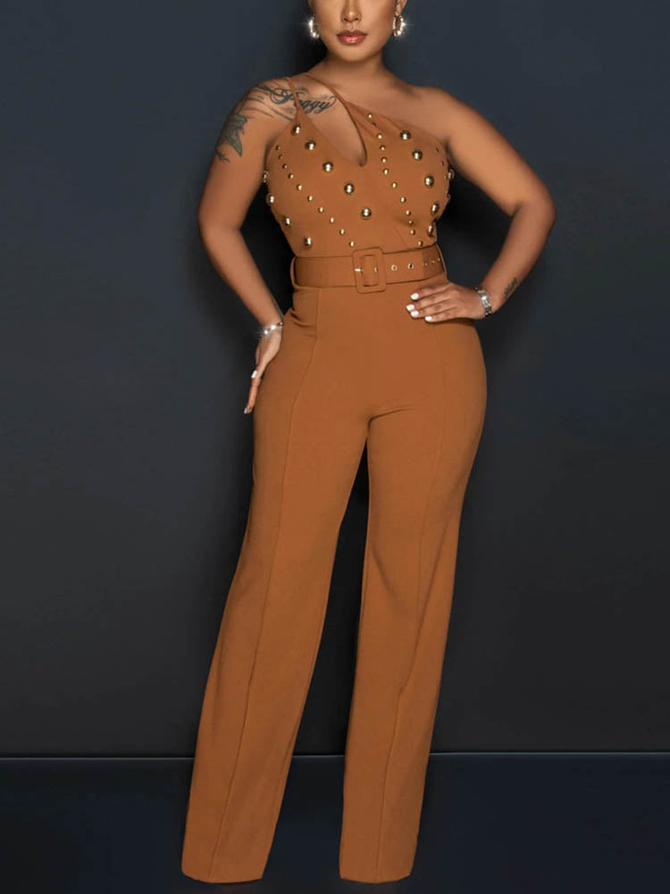 One Shoulder Belt Jumpsuit