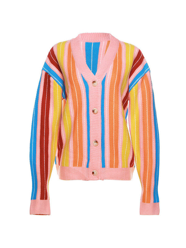 Colorful Striped Knit Cardigan