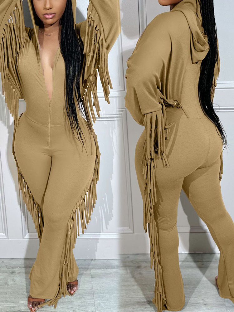 Hooded Fringe Jumpsuit