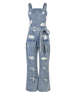 Ripped Cargo Denim Jumpsuit