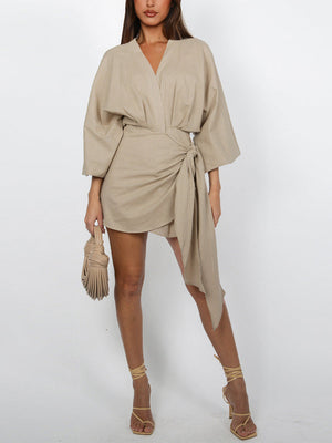 Puff Sleeves Wrap Dress