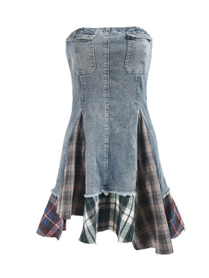 Plaid Patchwork Denim Dress