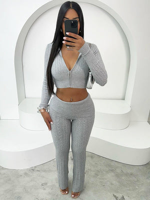 Cozy Knit Crop Hoodie & Pants Set