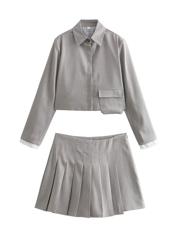 Crop Blazer & Pleated Skort Set