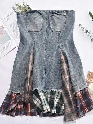 Plaid Patchwork Denim Dress