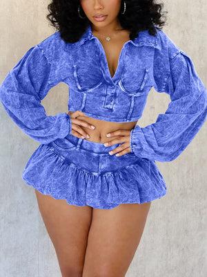 Washed Top & Bubble Skort Set