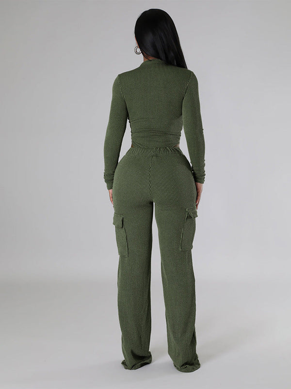 Textured Bodysuit & Cargo Pants Set