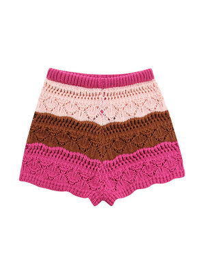 Knit Crochet Color Block Shorts Set