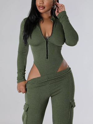 Textured Bodysuit & Cargo Pants Set