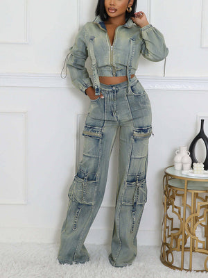 Vintage Washed Denim Cargo Set