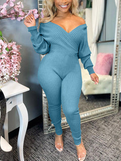 Off Shoulder Ribbed Jumpsuit