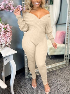 Off Shoulder Ribbed Jumpsuit