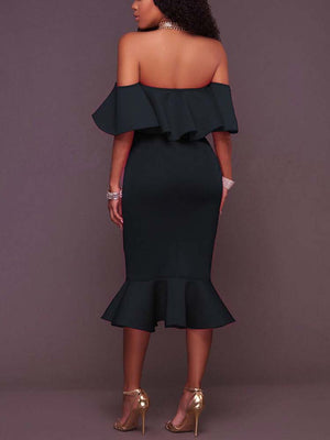 Off  Shoulder Ruffle Bodycon Midi Dress