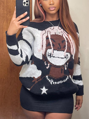 Graphic Print Knit Sweater