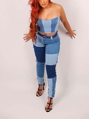 Patchwork High Waist Jeans