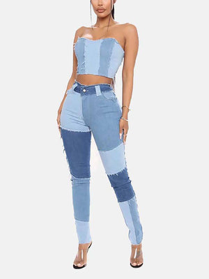 Patchwork High Waist Jeans