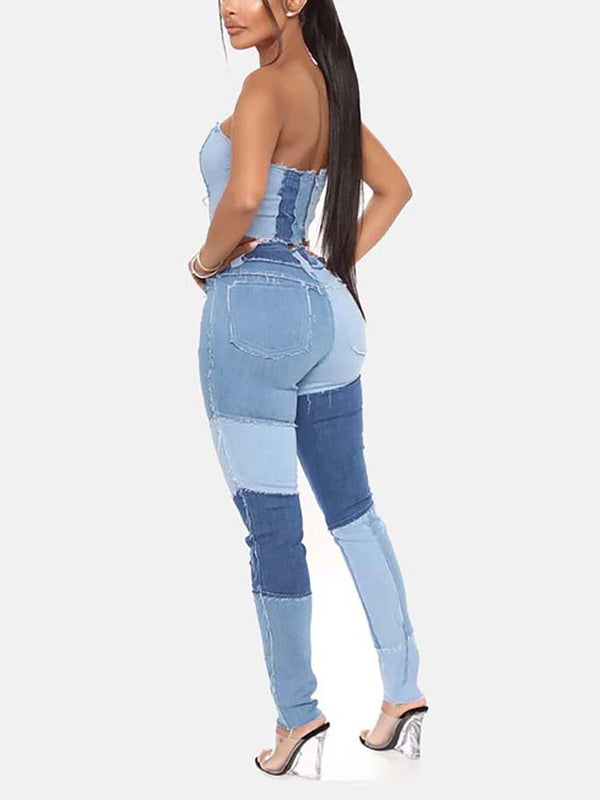 Patchwork High Waist Jeans