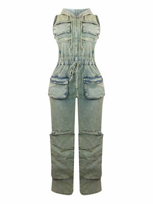 Vintage Hoodie Denim Jumpsuit