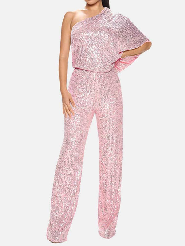 One Shoulder Sequin Jumpsuit