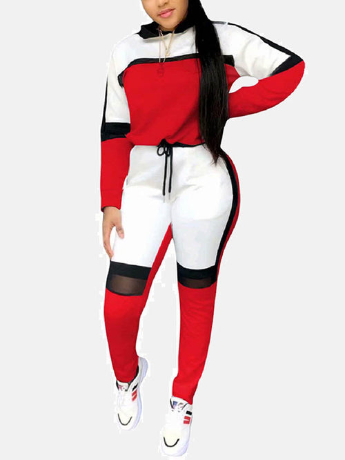 Color Block Hooded Sweatsuit Set